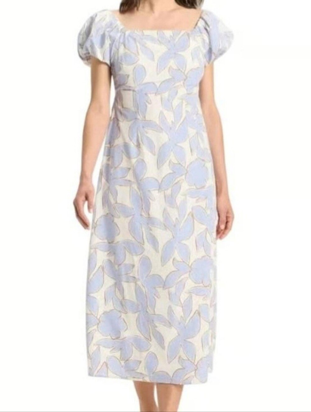 a new day  Maxi Dress  Blue Floral Print and Puff Sleeves Medium New W/tag